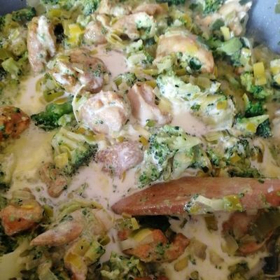 Poulet sauce à la crème et au poireau 