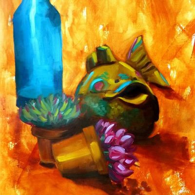 Nature morte - Exo - Huile sur papier toilé