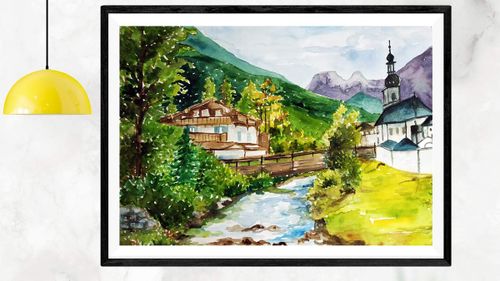 pics Village Simple Watercolor Drawing Scenery watercolor painting techniques
