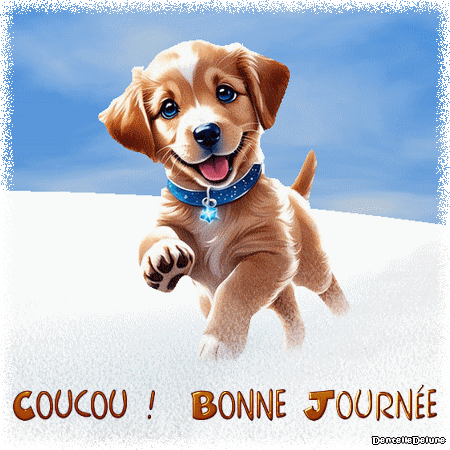 Petit chien heureux de courir dans la neige - gif bonne journée