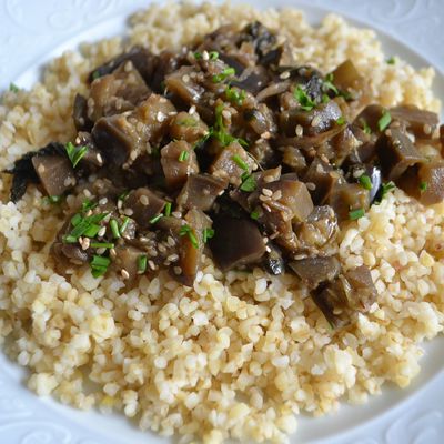 Aubergine au miel et boulgour