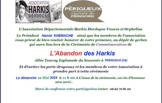 Dimanche 12 mai 2024 commémoration de l'Abandon des Harkis à Périgueux (24)