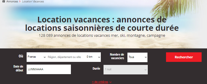 Le nombre de locations accessibles dans l’onglet Vacances 