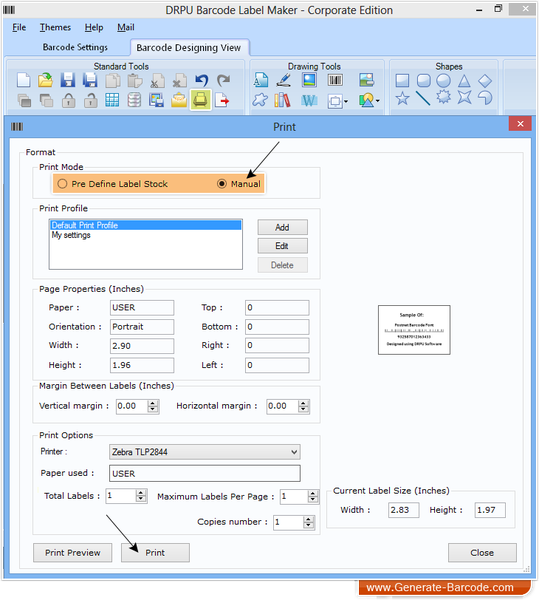 How to generate barcode labels by using Postnet barcode font