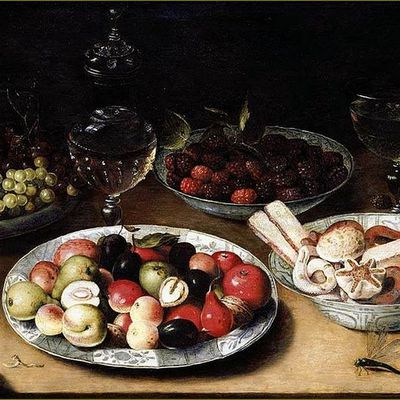 Fruits d'été par les peintres  Atelier de Osias Beert (1580-1623) nature morte, prunes noix et fruits