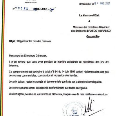 Congo/Consommation et santé publique : le gouvernement congolais contre la hausse des prix de l'alcool qui semble être une stratégie efficace pour réduire la morbidité et la mortalité liées à l'alcool. 