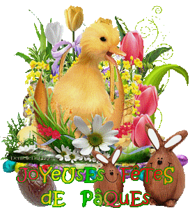 Gif animé Joyeuses Fêtes de Pâques avec caneton heureux dans l'œuf - décor  de Pâques - les gifs animés de dentelledelune