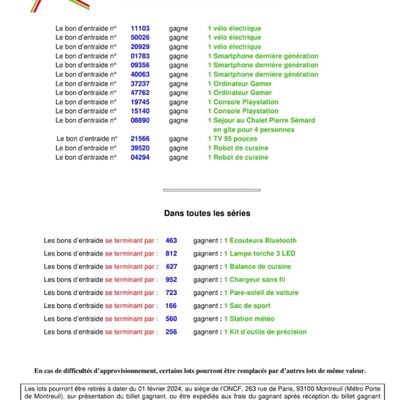 Tirage des BE ONCF 2023