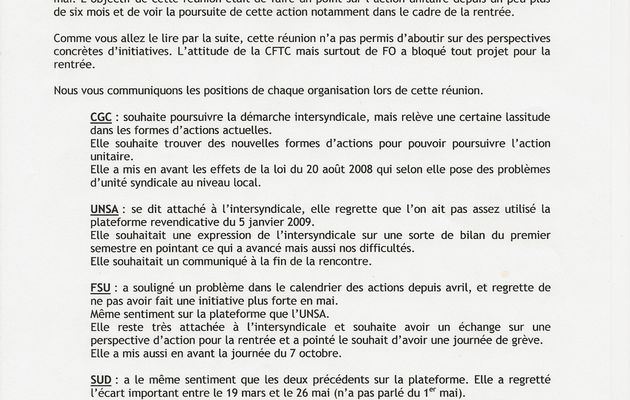NOTE AUX ORGANISATIONS SYNDICALES