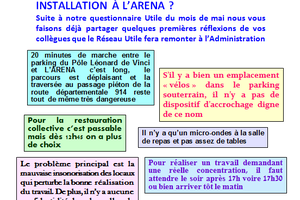 COMMENT VIVEZ-VOUS VOTRE INSTALLATION À L’ARENA ?  