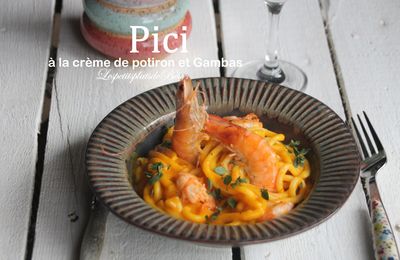 Pici à la crème de potiron et gambas - balade italienne à Sienne