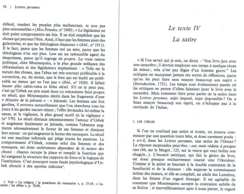 Le chapitre sur la satire dans les Lettres persanes