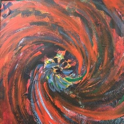 La fleur ritournelle acrylique sur papier, 30 sur 30cm, vendu encadré, artiste peintre contemporain,bernadette cazal,narbonne aude occitanie france