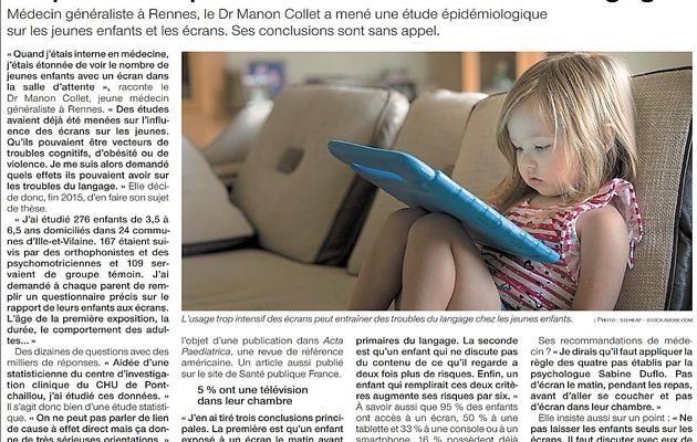 Trop d'écran peut créer des troubles du langage (article Ouest-France)