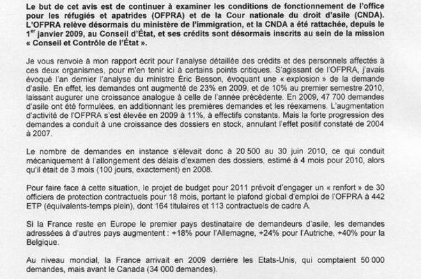 Crédits affectés à l'asile dans le projet de loi de finances pour 2011