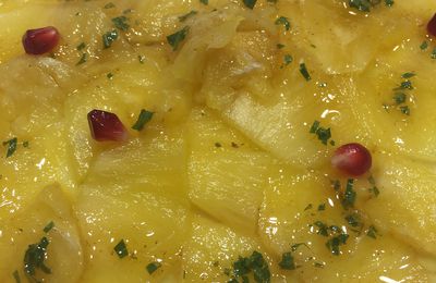 Carpaccio d'ananas au gingembre et verveine d'argentine