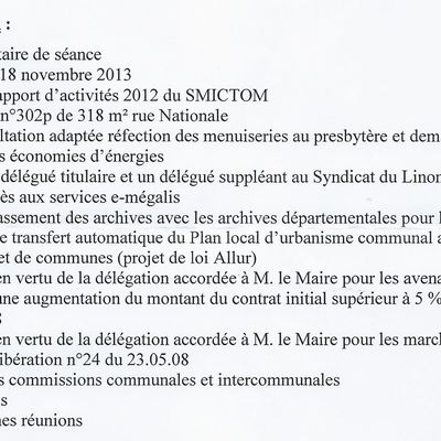 Ordre du jour du conseil municipal du 16 décembre 2013