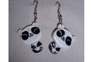 Boucles d'oreilles en Fimo motif pandas