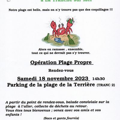 Opération plage propre, samedi 18 novembre 14h30 parking de la Terrière