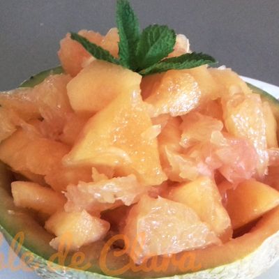 Salade melon pamplemousse et jambon de Parme