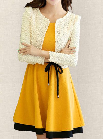 2014 Spring neue Mode Schlank Dünne Lace-Jacke mit beige Kleid
