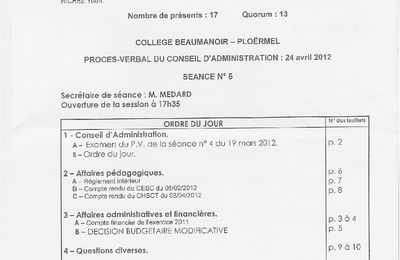 Compte-rendu Conseil d'Administration collège Beaumanoir 25/04/2012 n°5