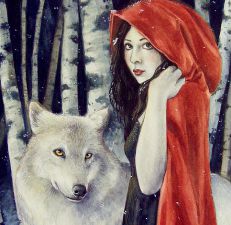 Le Petit Chaperon Rouge accompagné d'un loup 