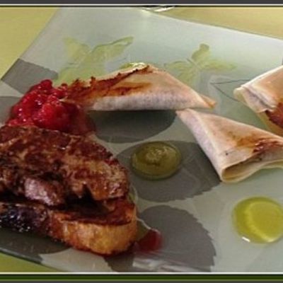 Pains perdu au foie gras de canard et ses framboises – Samossa sauce sucrée salée