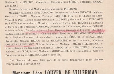 Faire-part de décès de Léon Louyer de Villermay, mentionnant la famille Sébert