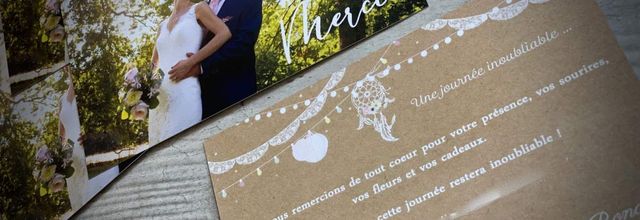 la carte de remerciements mariage d'Audrey & Ronan ... thème champêtre bohème 