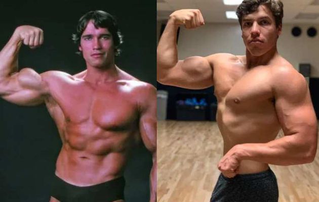 Le fils d'Arnold Schwarzenegger, Joseph Baena, recrée la célèbre pose de Mr. Universe de son père