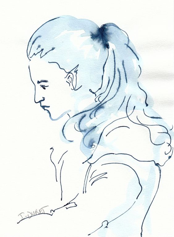 Portraits et sketches bleus