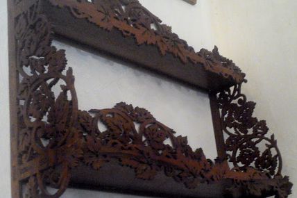 old shelf black forest carved wood marquetry folding foldable