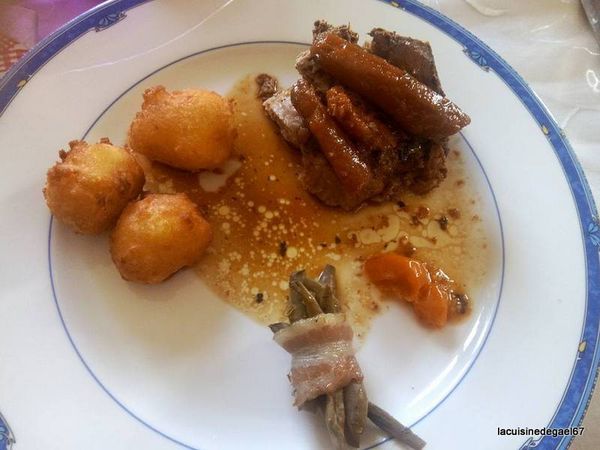 Rôti de Porc, fagots de haricots et duchesses de mlle Banane