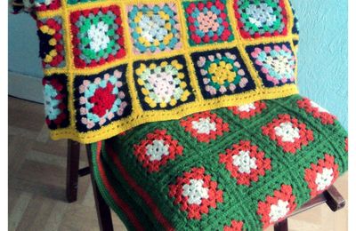 Couverture /Plaid VINTAGE 70's Crochet Patchwork Kitsch