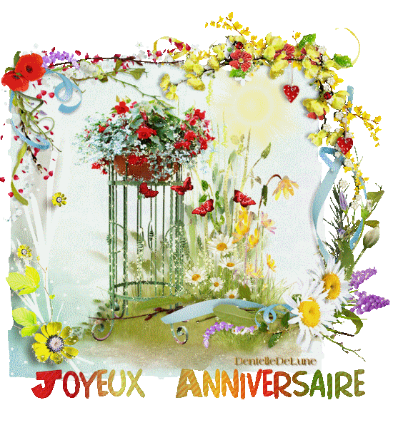 Gif Scintillant Printanier Joyeux Anniversaire Dans Nature Fleurie Avec Papillons Les Gifs Animes De Dentelledelune