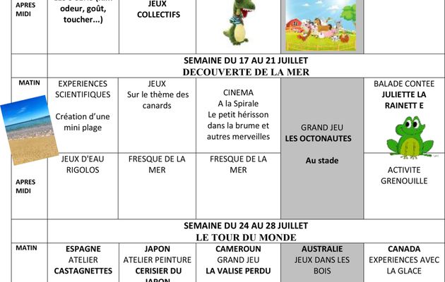 ACCUEIL DE LOISIRS; programmes d'activités en ligne Belles vacances à tous