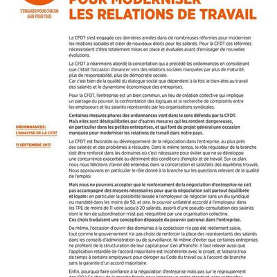 Ordonnances Loi Travail 2017. Position de la CFDT