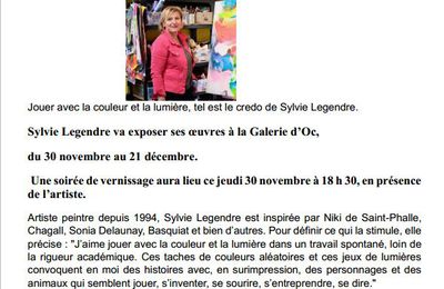 Sylvie Legendre expose à la Galerie D'Oc  du 30 Nov au 21 Décembre2023