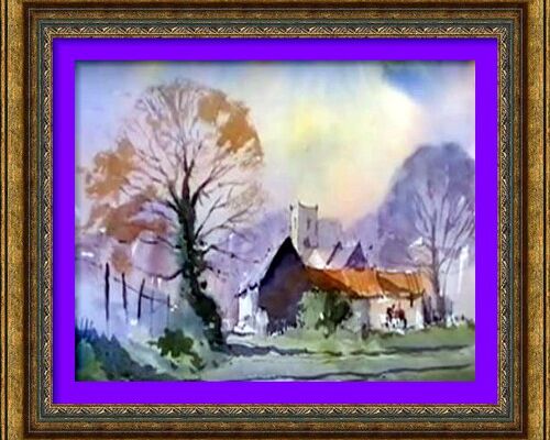 Dessin et peinture - vidéo 2309 : Aquarelle "l 'automne et le petit village" - la technique mouillé sur mouillé.