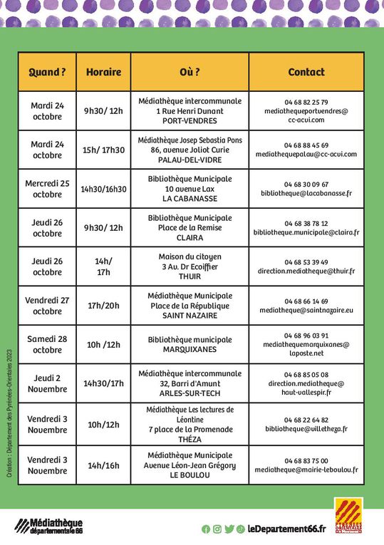 Programme ludique du mois d'Octobre (et des vacances)