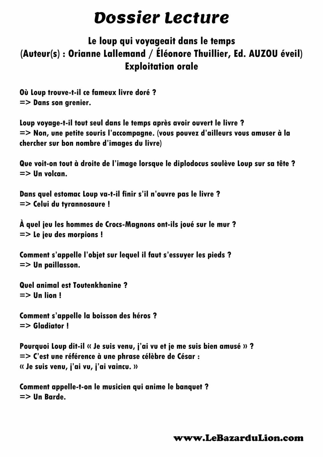 Le Loup Qui Voyageait Dans Le Temps Dossier Lecture Maternelle Cp Le Bazar Du Lion
