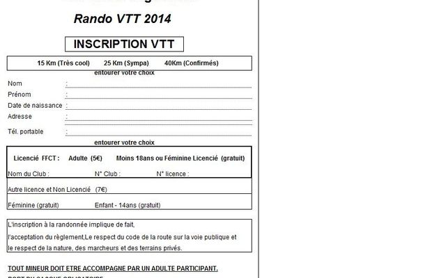 Bulletins d'inscription VTT et Marche La Lagardienne 2014