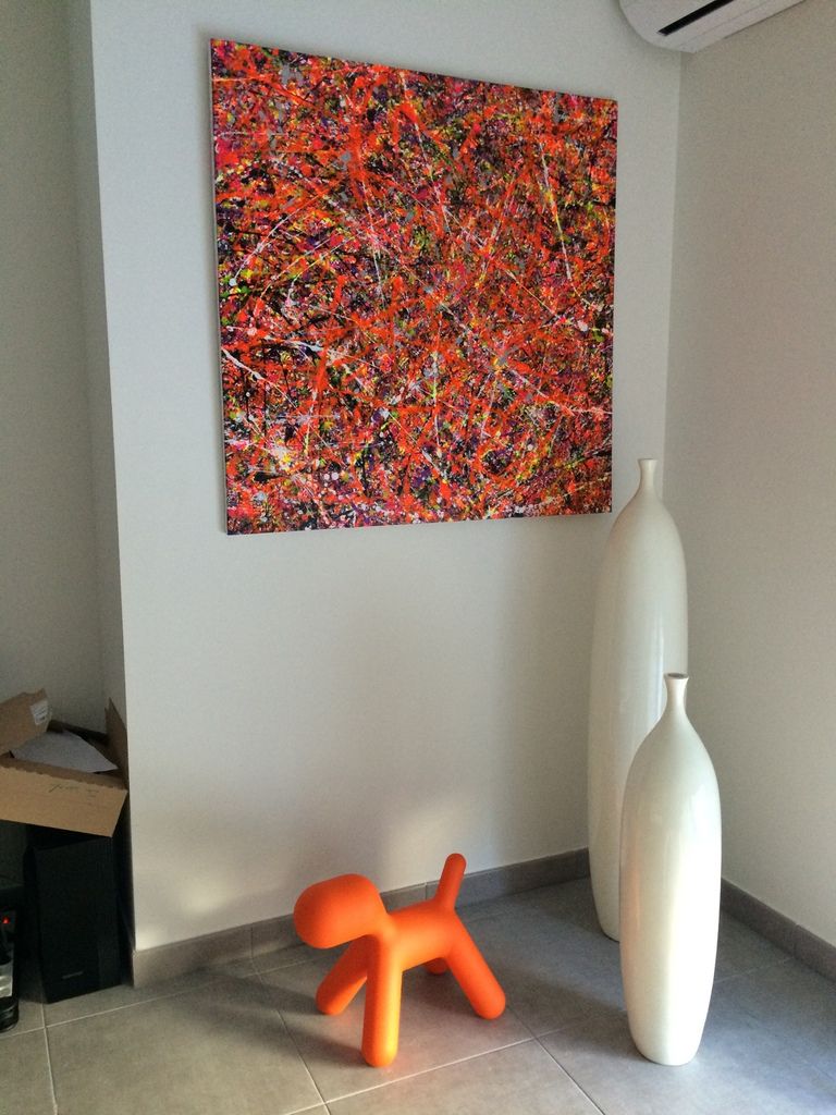 Toile de projections acrylique esprit &quot;fluo dominance orange&quot;