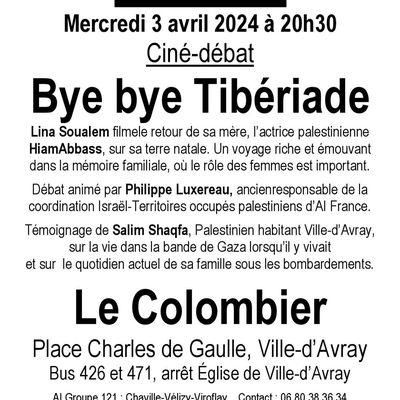 Ville d'Avray, 3 avril, Ciné-débat "Bye Bye Tibériade"