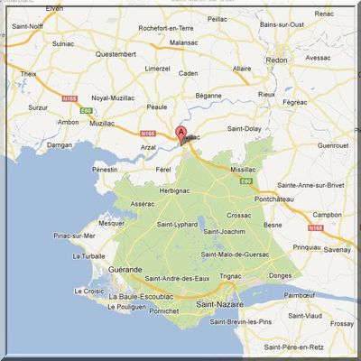 Morbihan - La Roche Bernard - Position site fortifié sur carte