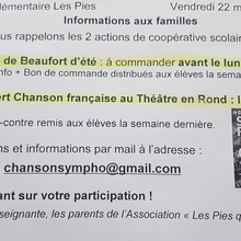Vente de Beaufort et de places pour le Concert chansons françaises