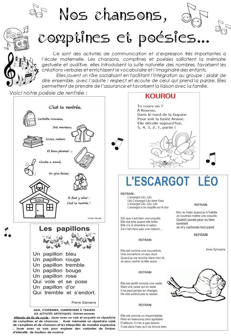Nos chansons, comptines et poésies, P.1-GS-21 - Lutins de maternelle