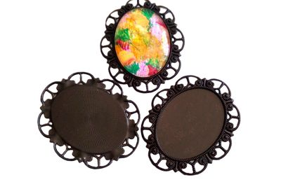 30x40mm,diy pendentif laiton noir,collage cabochon oval,fond plat,verre image fimo,fleur filigrane,fourniture bricolage mercerie,victorien boho bobo gothique,ethnique edouardien baroque rococo,cadeau fete anniversaire noel