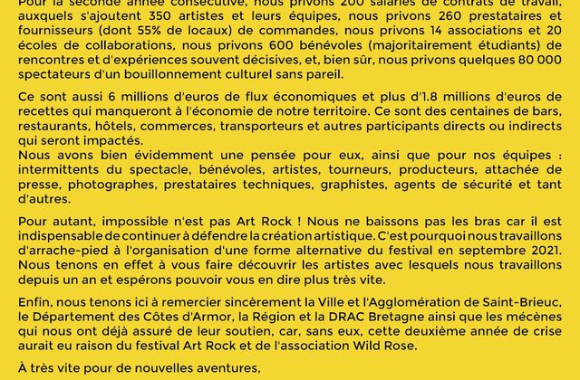 ART ROCK : annulation de l'édition prévue du 20 au 23 mai 2021